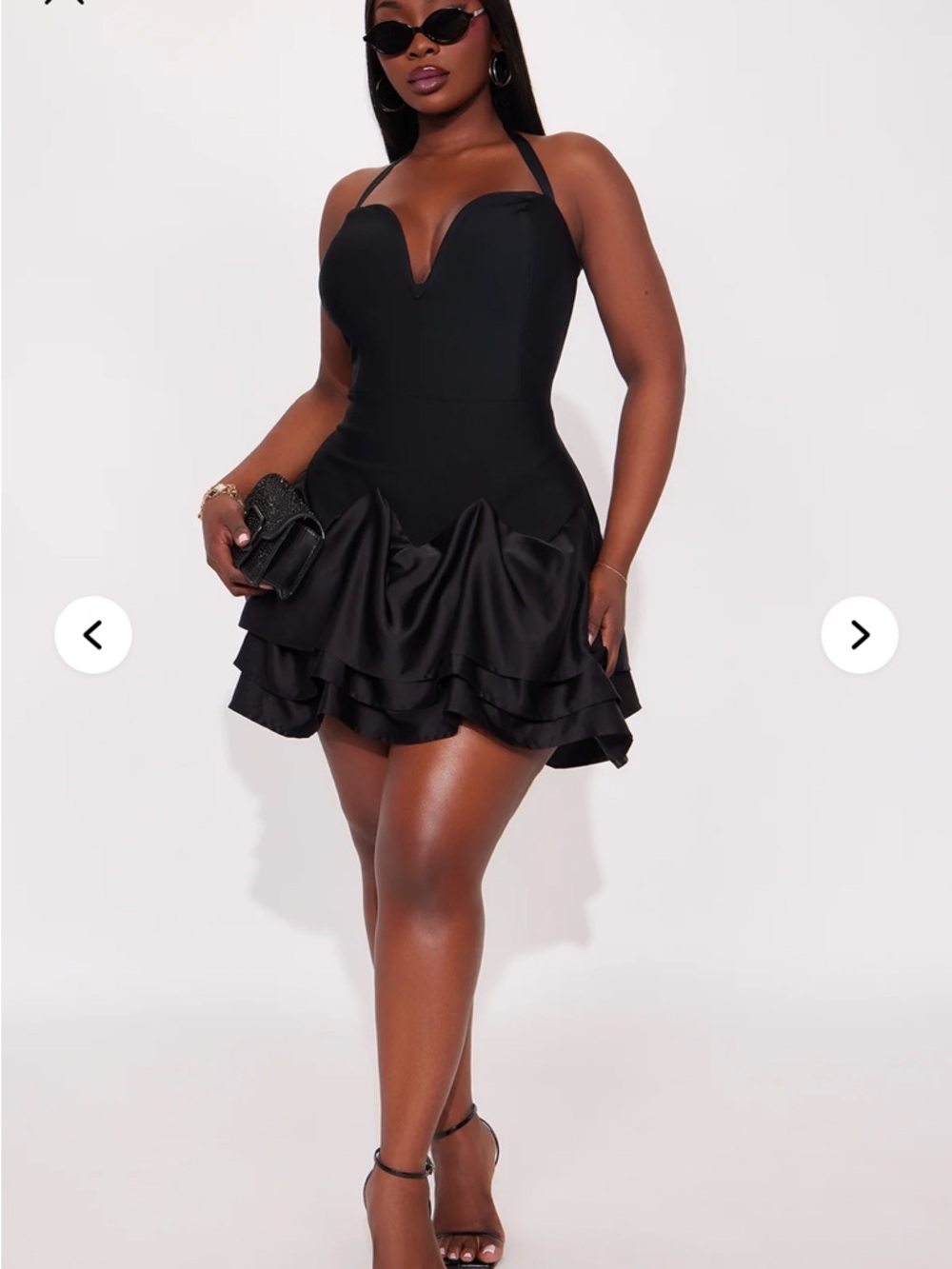 Fashion Nova Black Halter Ruffle V-Neck Mini Dress - Picture 3 of 6